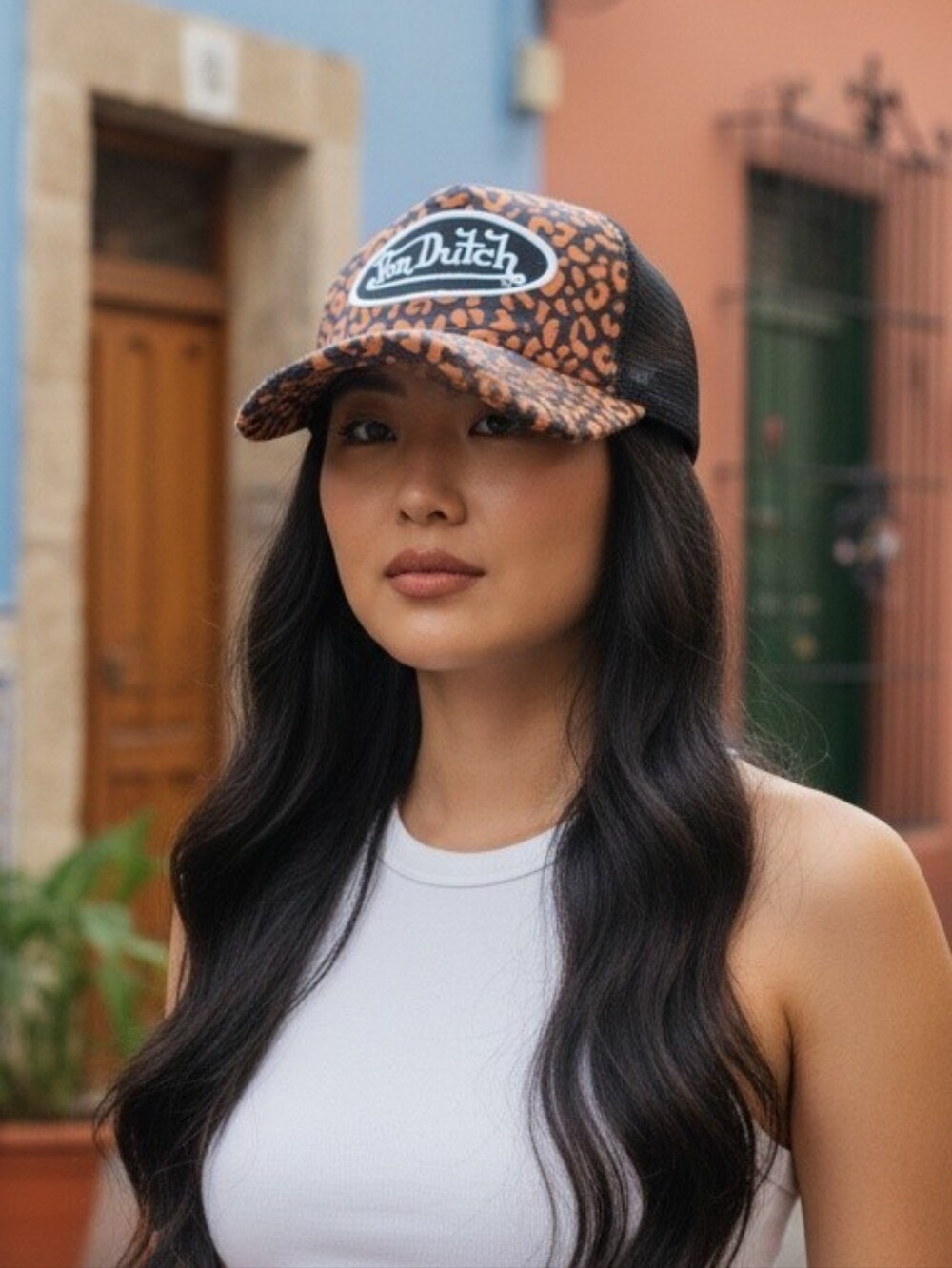 Von Dutch Leopard Print Cap in Orange and Black